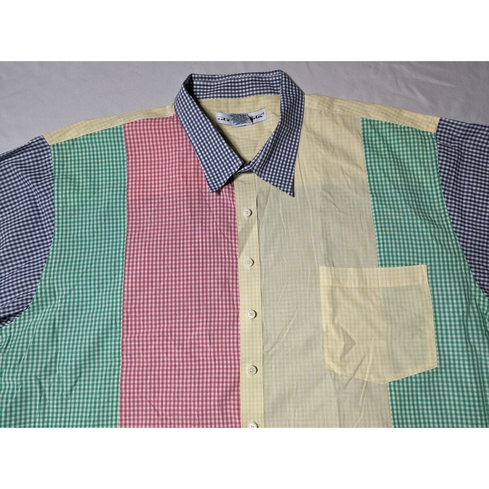 VTG IRVINE PARK Mix-Match Gingham Men 3XL Cotton Blend Multicolor Shirt - Picture 3 of 15